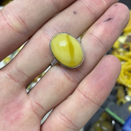 蜜蜡裸石银S925镶嵌戒指