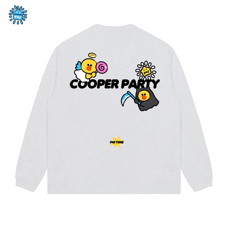FNIcooper（小鸭天使）趣味卡通重磅纯棉长袖男女情侣T恤秋宽松发泡
