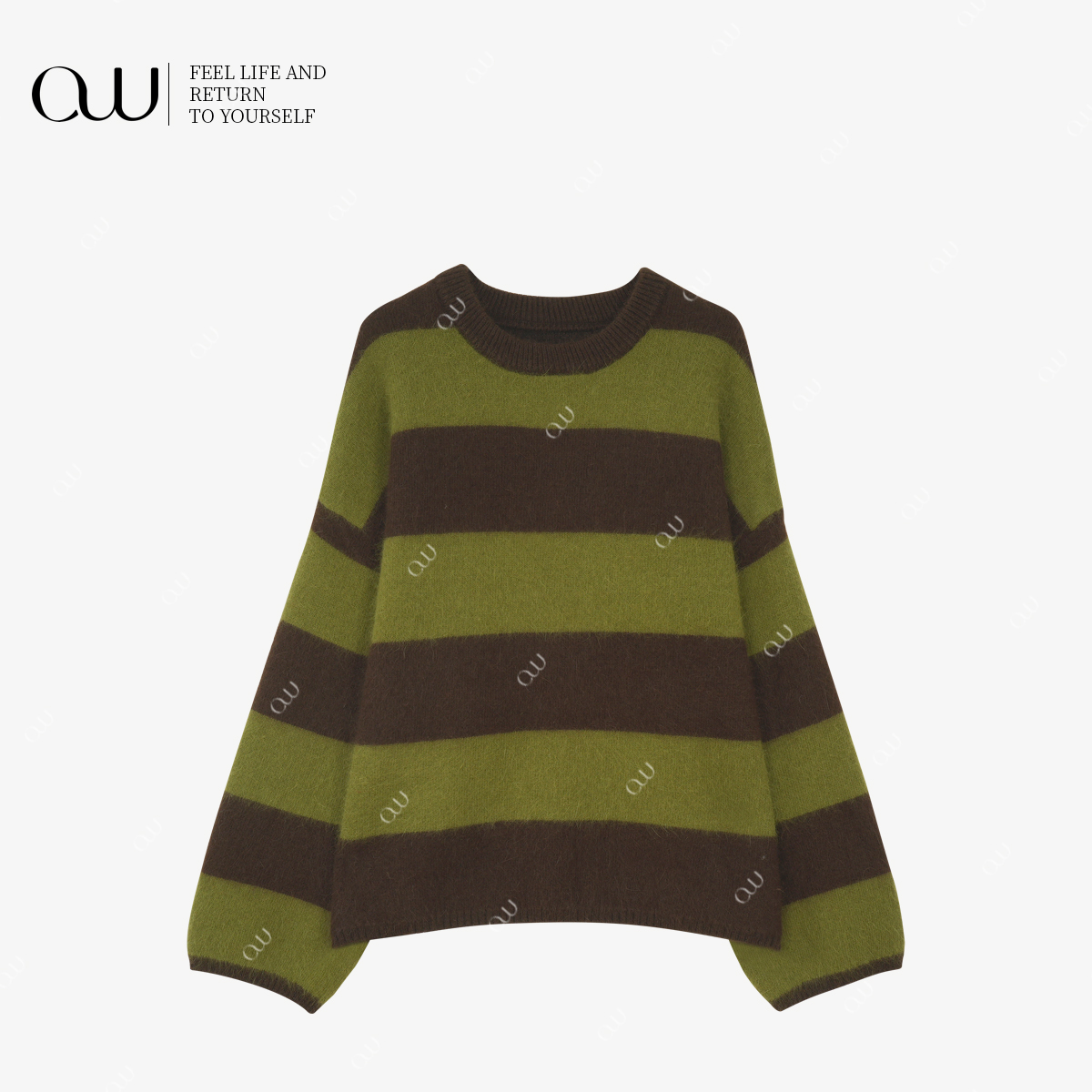 【老白不白】冬季条纹圆领加厚绵羊毛毛针织衫OW252MY130Z