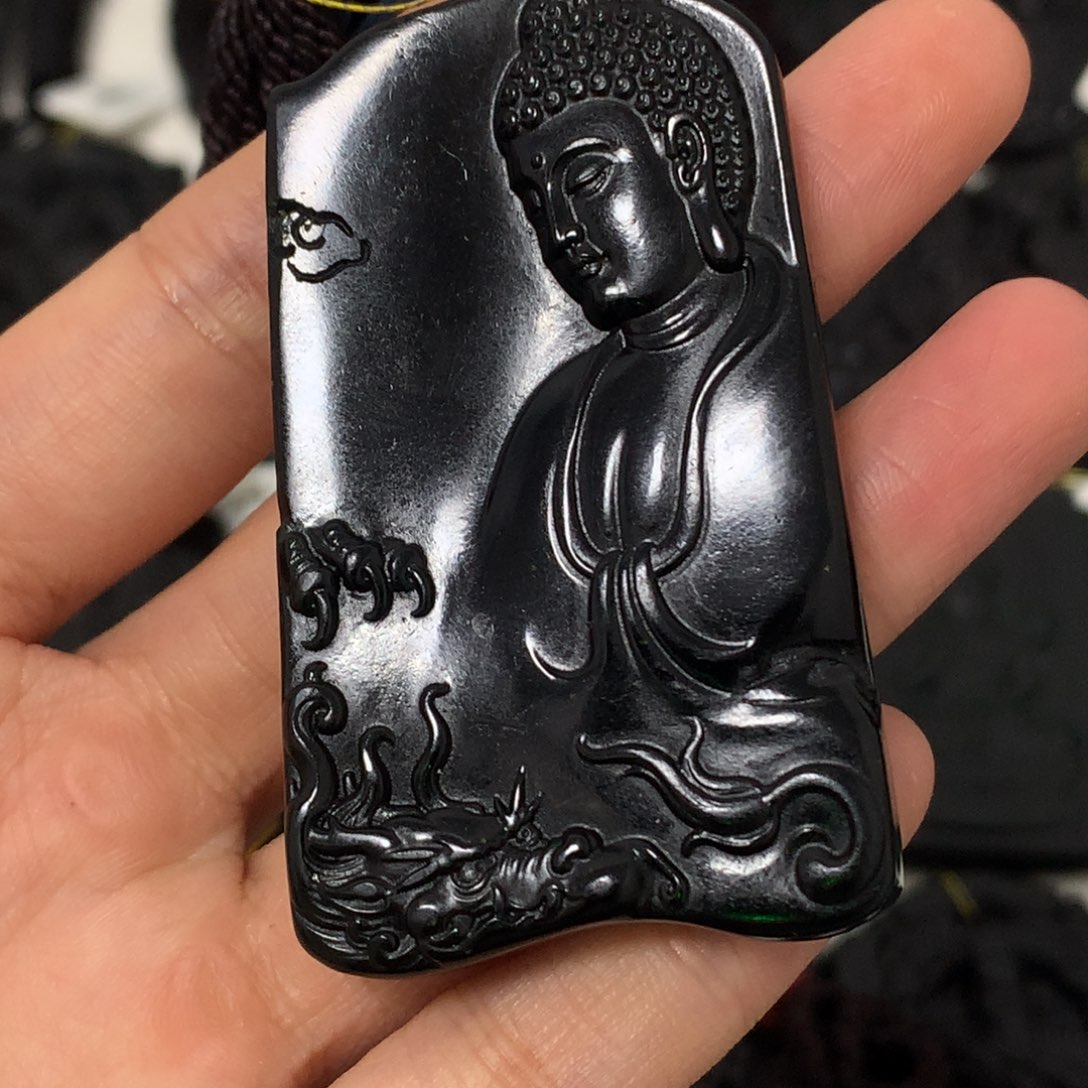 天然缅甸a货钢琴黑挂件