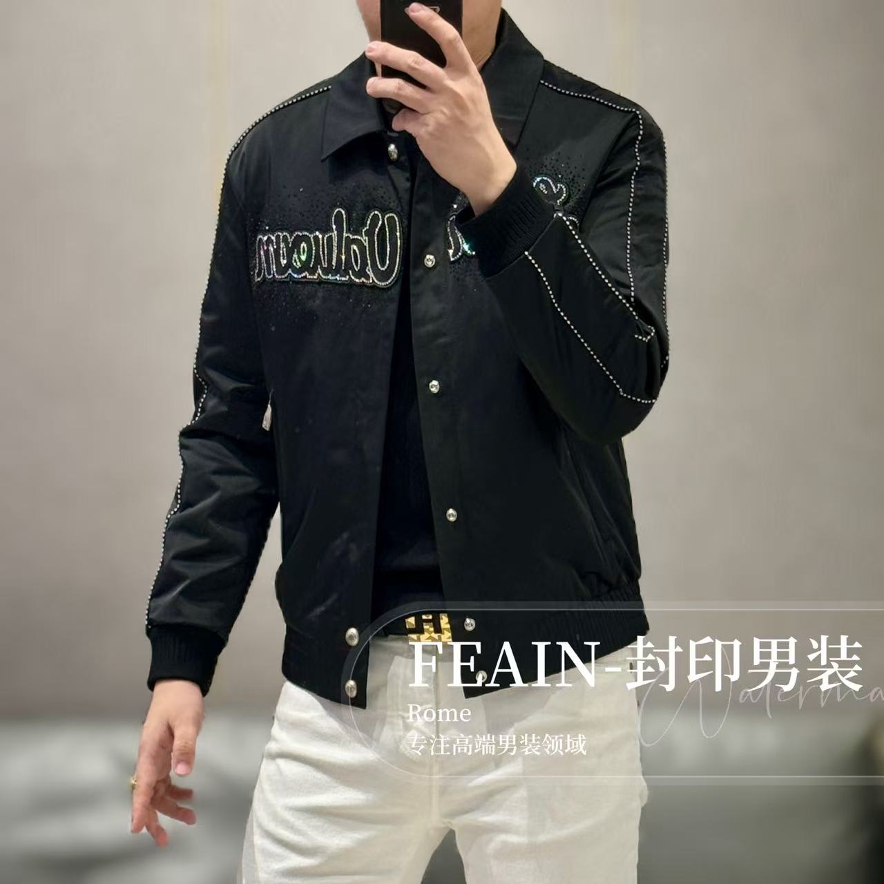 高端男士字母刺绣奥钻插肩袖设计加棉夹克8017