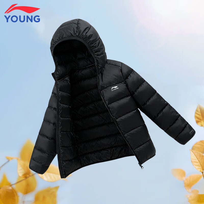 李宁儿童短款羽绒服冬季轻薄男童连帽羽绒服上衣休闲大童冬装外套