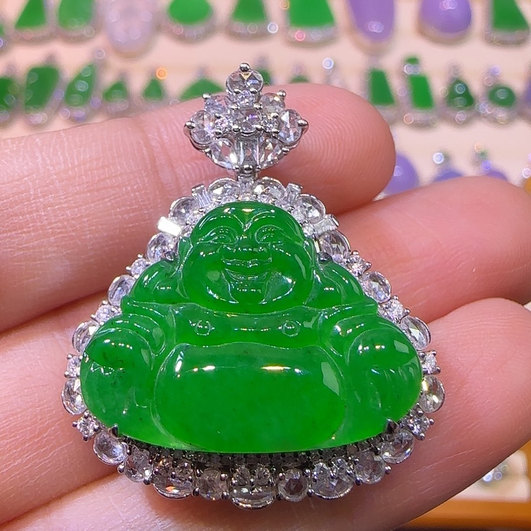 翡翠18K金镶嵌吊坠(不含链)