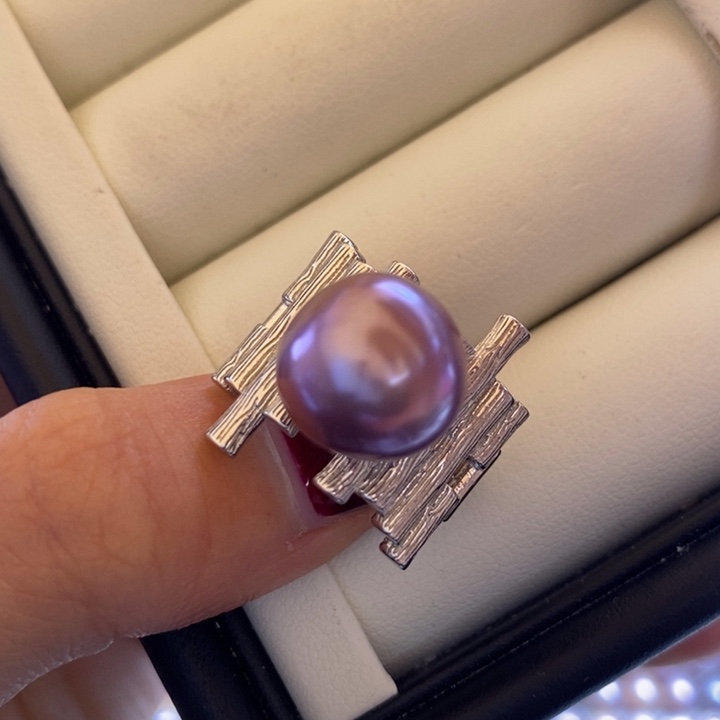 淡水珍珠项链银S925镶嵌12mm 粉紫