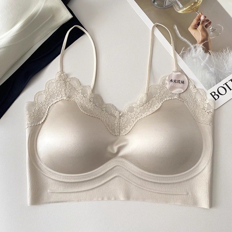 水光玻璃缎面法式无痕果冻条聚拢舒适固定杯蕾丝边软支撑美背内衣