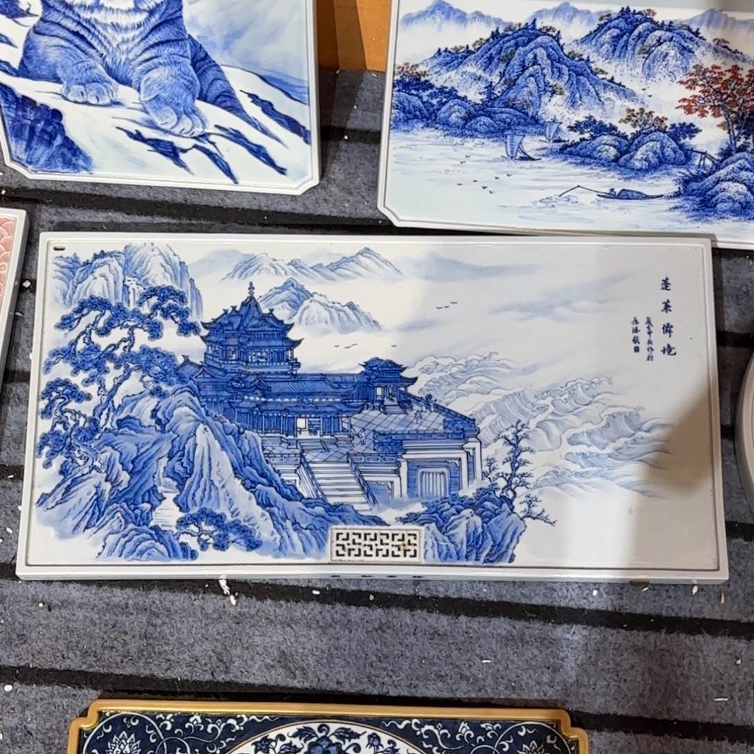 釉下青花蓬莱仙境手工手绘2550