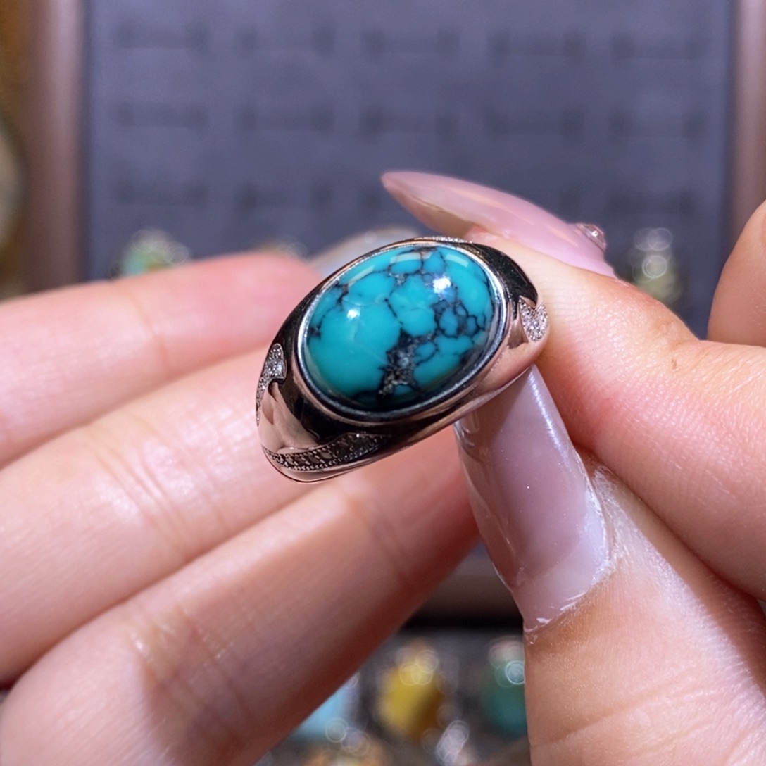 绿松石戒指银S925镶嵌小*戒指