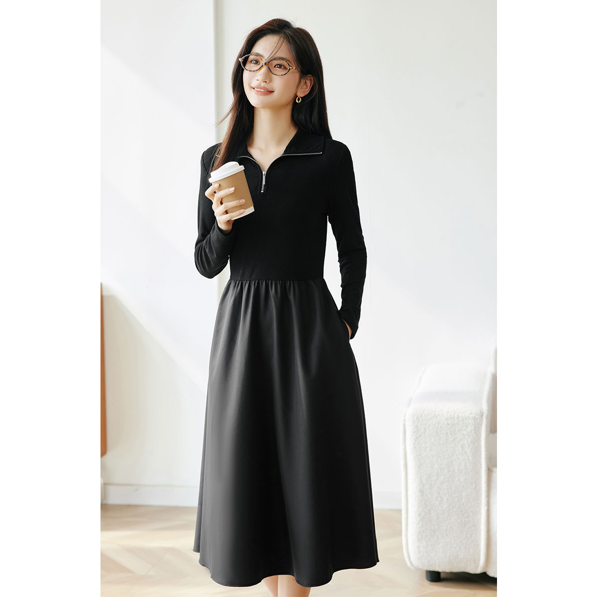 【达人专属】朗文斯汀气质针织拼接连衣裙DTYL4101B03020B