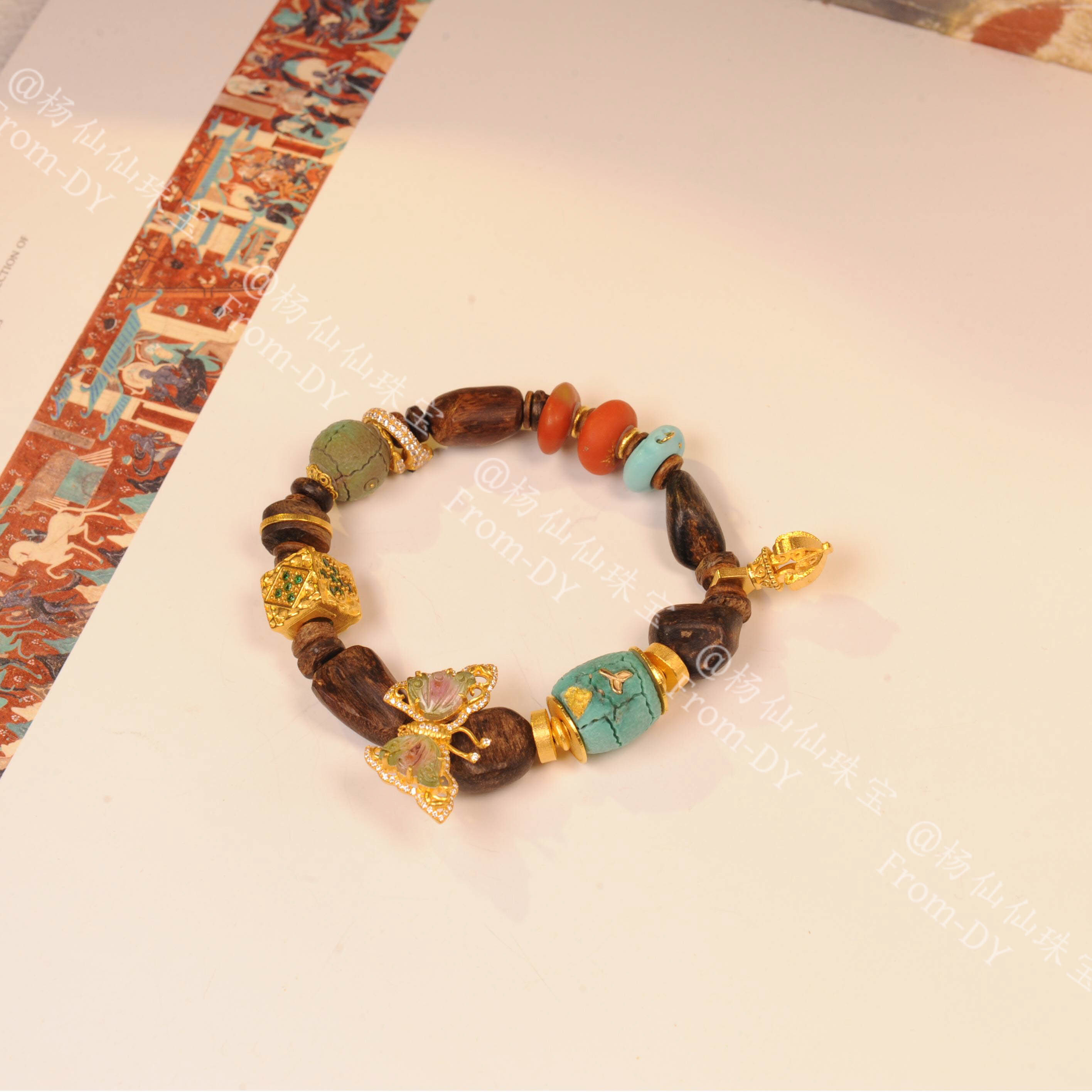 【杨仙仙珠宝】18K厚金镶嵌文莱留疤沉香多宝手串-A3317 14.5内手围