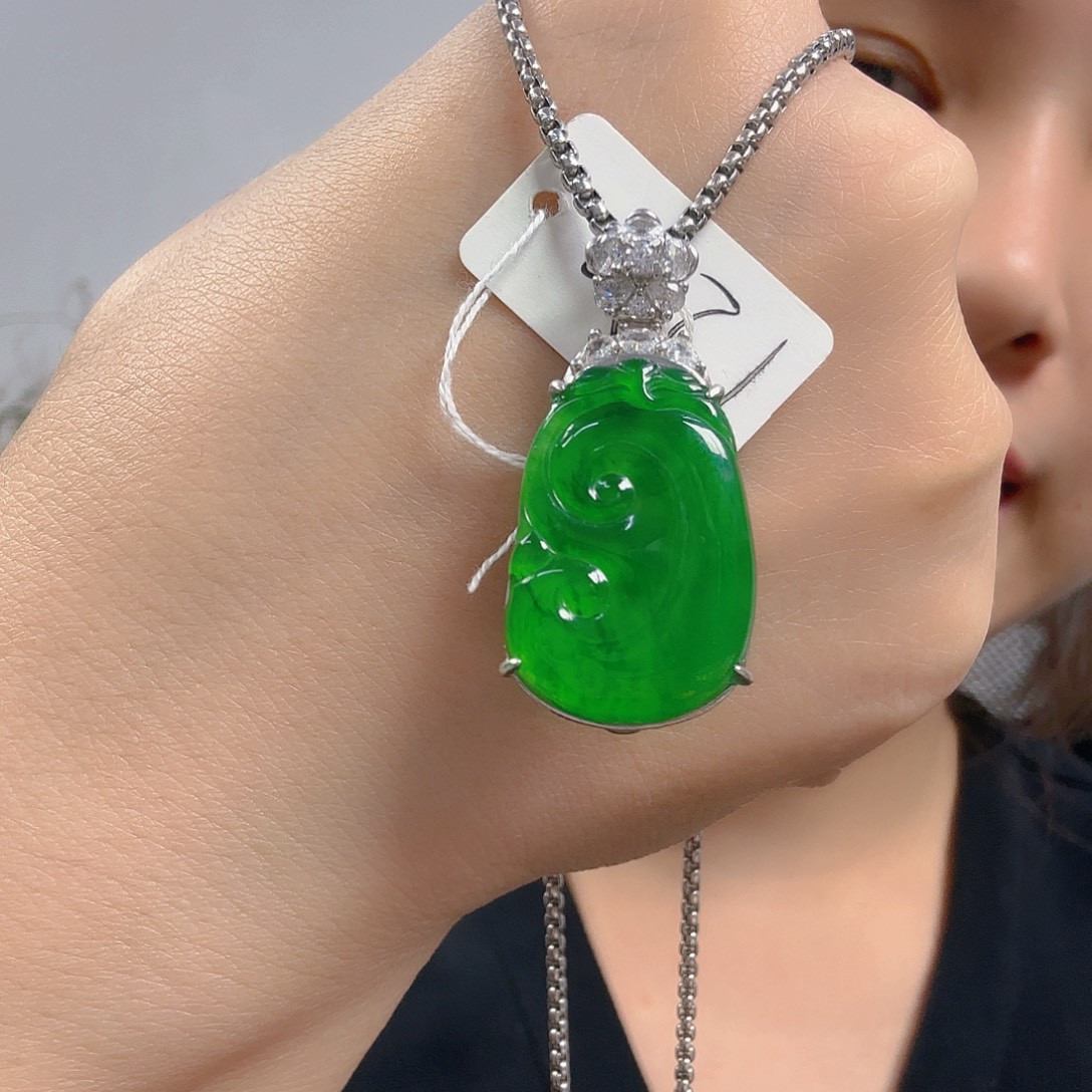 翡翠银S925镶嵌吊坠(不含链)