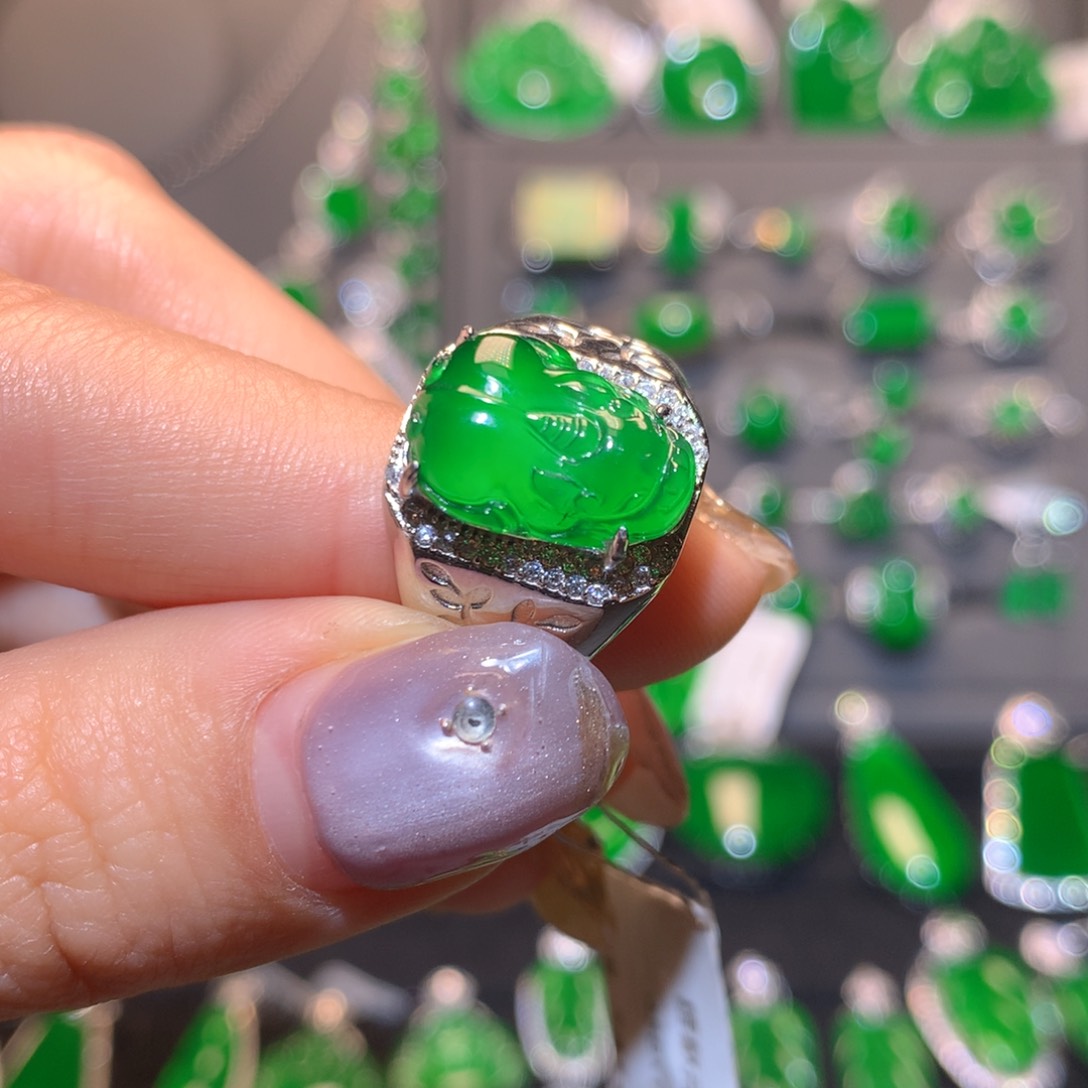 翡翠戒指银S925镶嵌貔恘