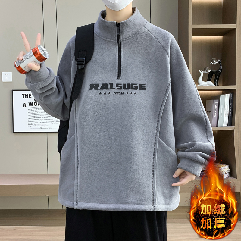 青少年冬季奥粒绒卫衣男港风潮流百搭宽松保暖学生加绒加厚打底衫