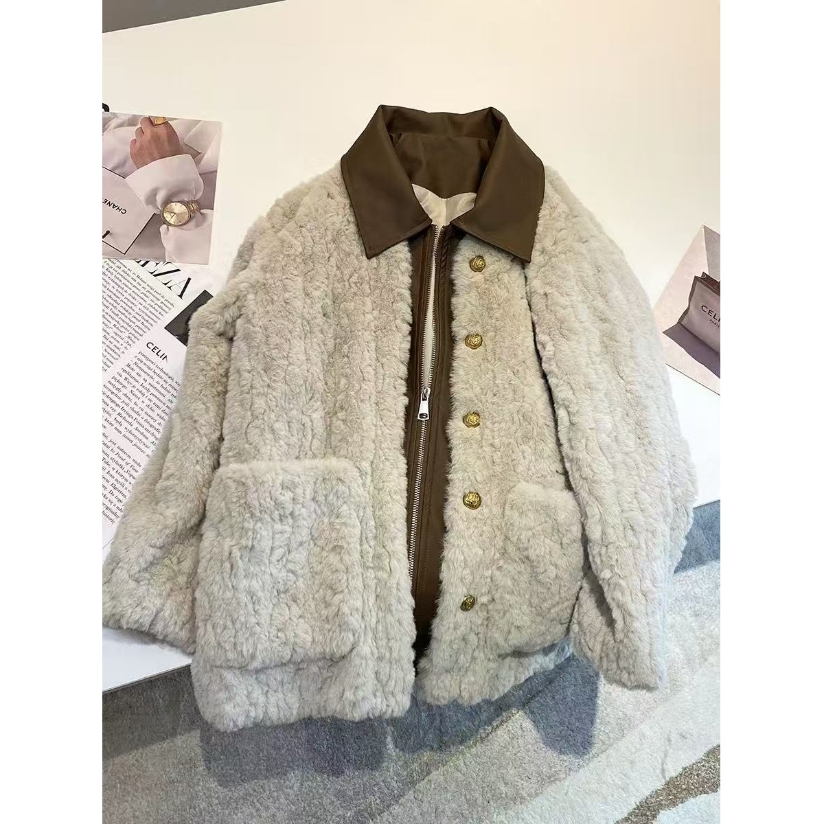 【A581-A590】女冬季短外套南法拼接翻领开衫百搭短款 主图款没有