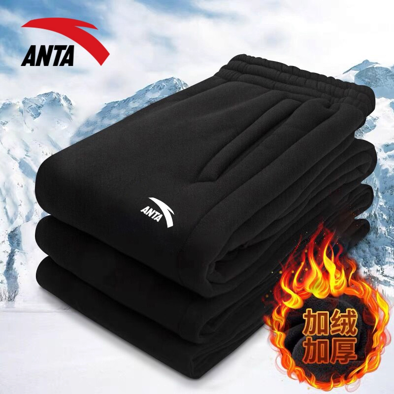 安踏运动裤束脚卫裤男士2026春季款针织加厚保暖加绒黑色长裤子商品图