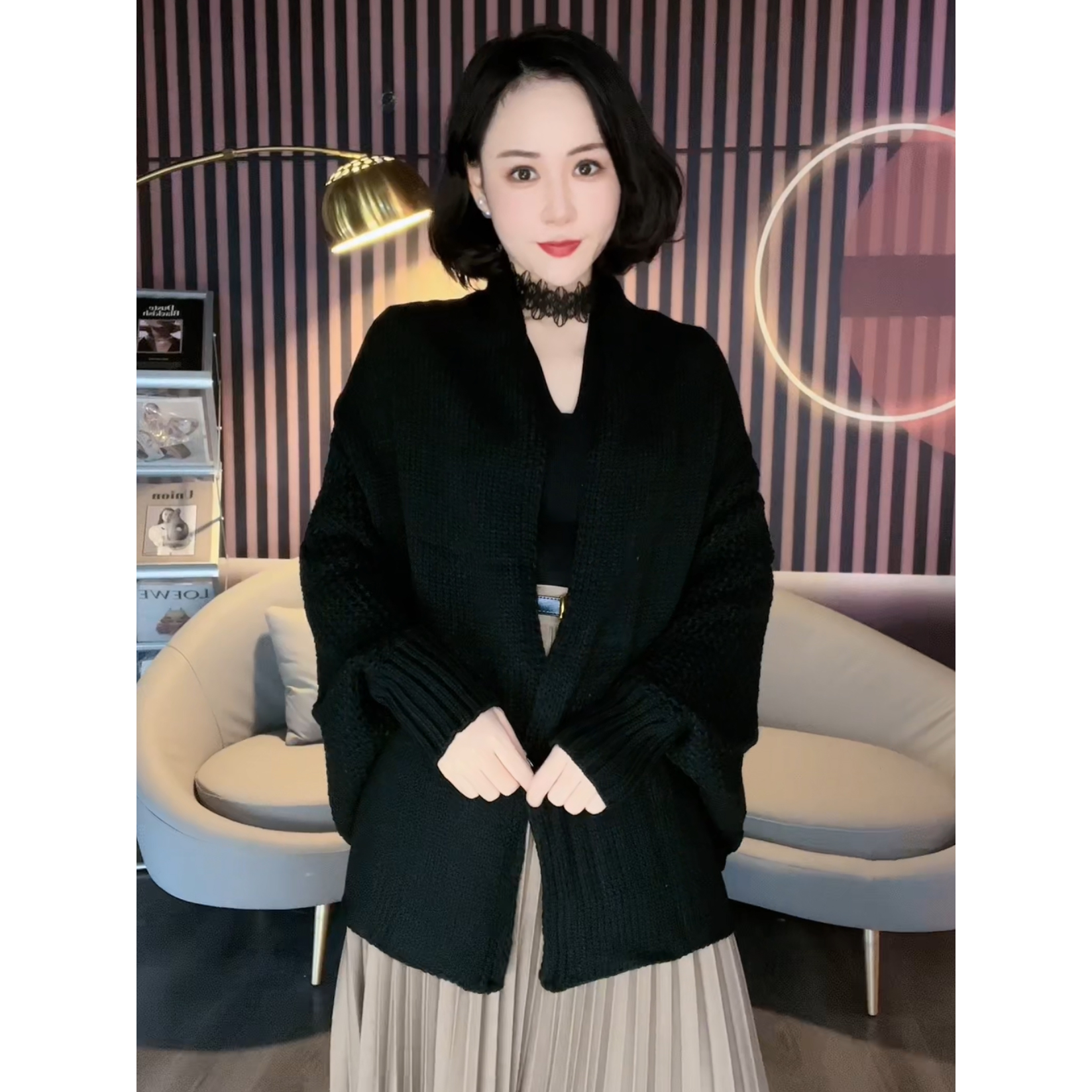 上下两穿针织披肩外套上衣空调衫