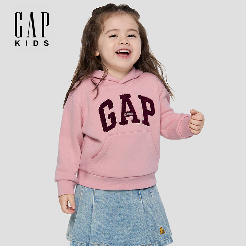 Gap童装男女幼童2025秋新款毛巾绣logo抓绒宽松连帽卫衣装804635