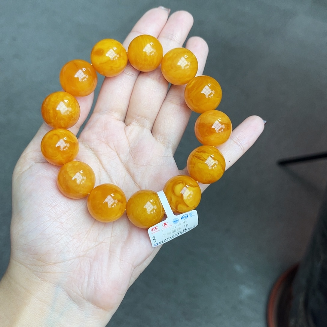 未镶嵌琥珀手链特级鸡油红18m