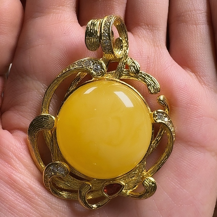 蜜蜡银S925镶嵌吊坠(不含链)戒指