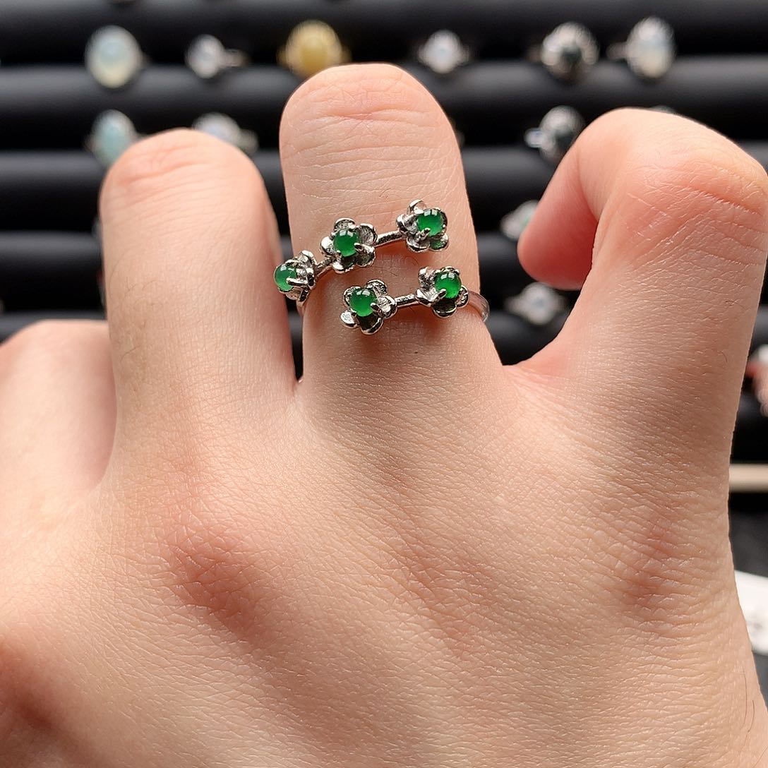 翡翠戒指银S925镶嵌 0254