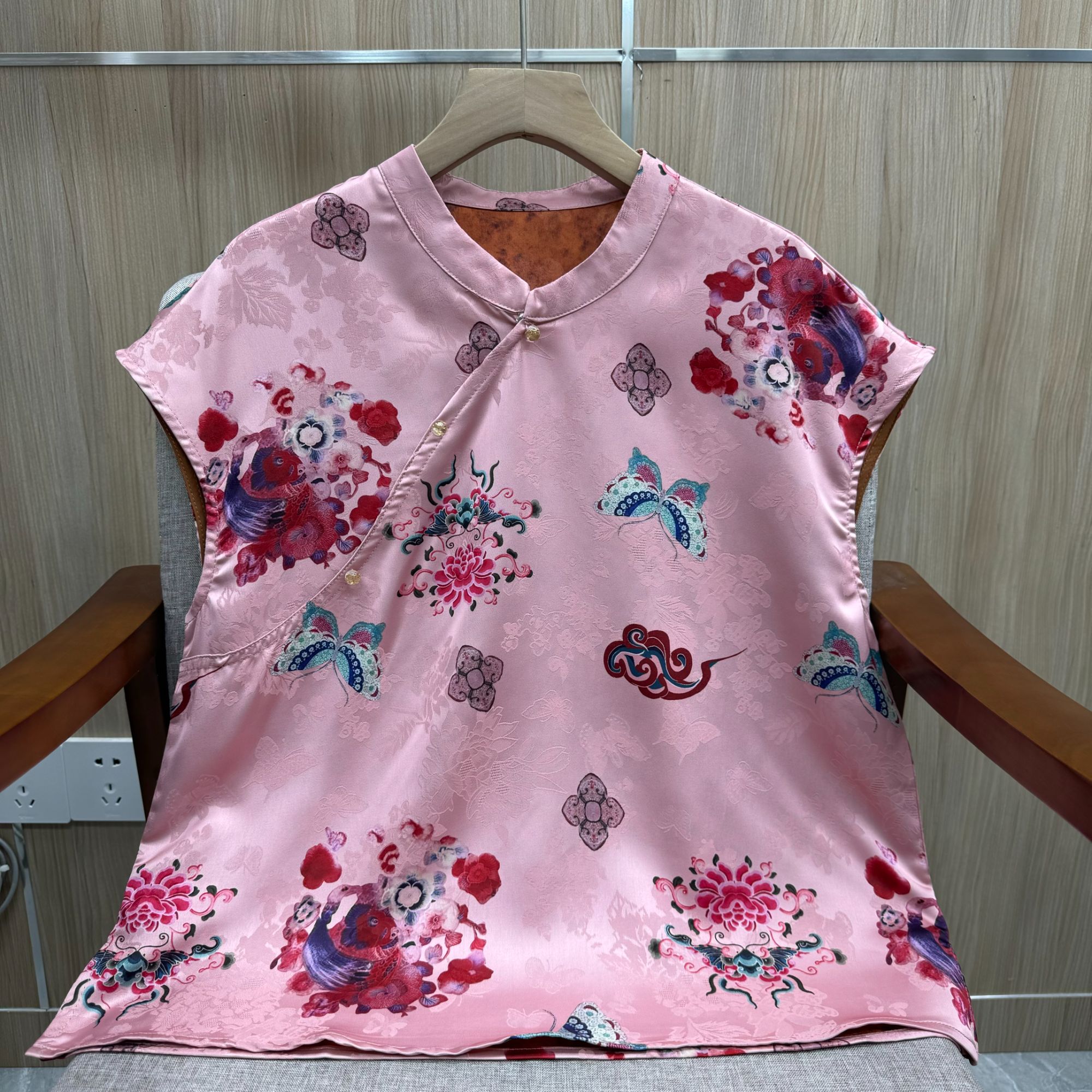 【霸王别姬】斜襟短袖常规款上衣蝴蝶锦鲤花纹中国风上衣1111