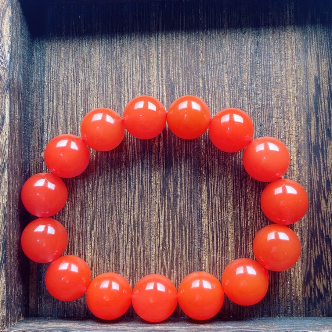 南红玛瑙14精品圆珠中洞子南红手串未镶嵌简**单