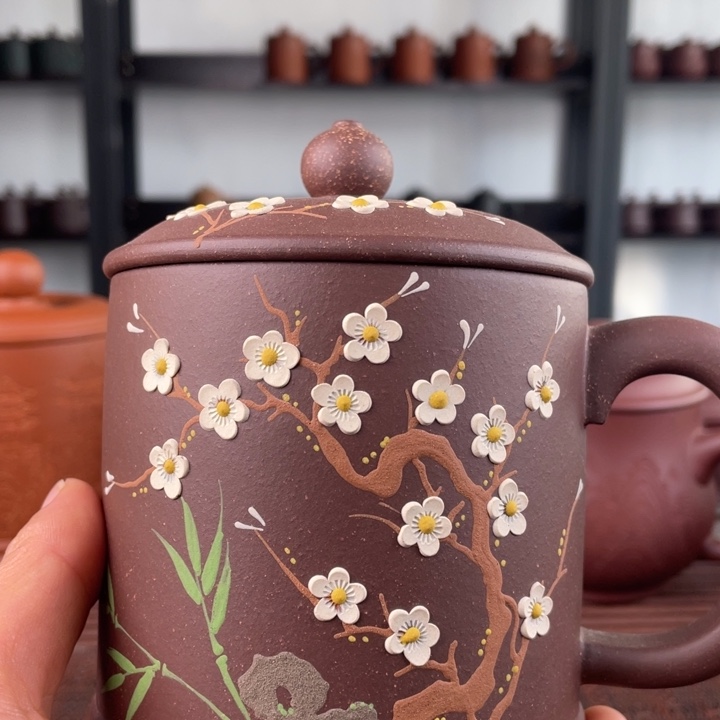 紫砂茶杯宜兴原矿紫砂盖杯