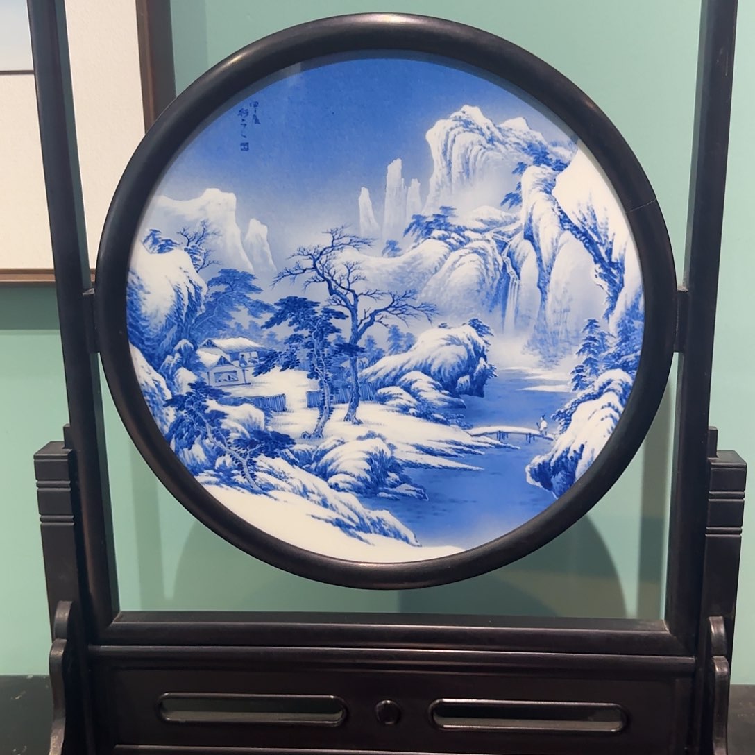 瓷片l*青花山水屏风