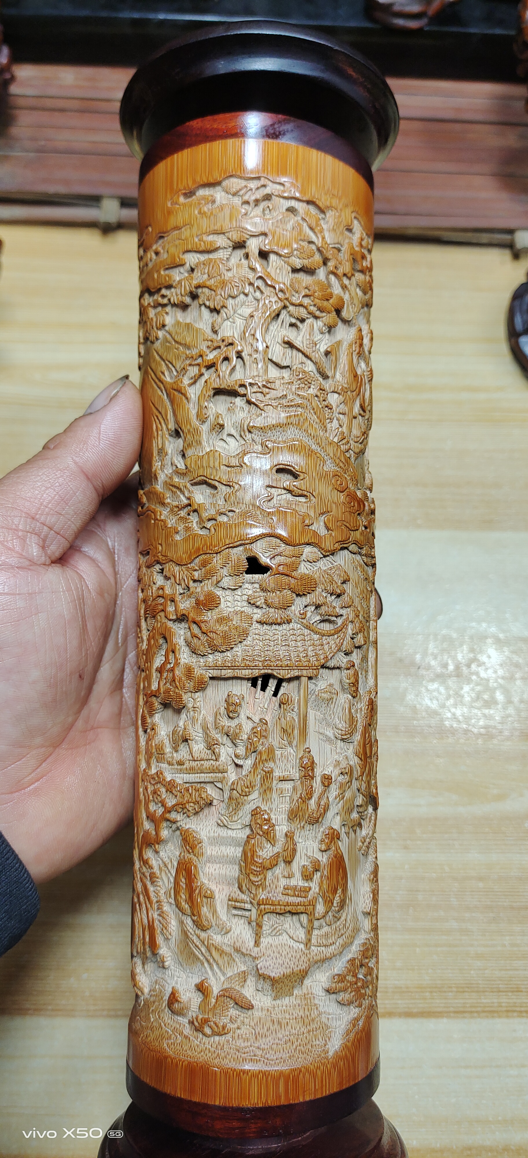 文房竹雕香筒一件直径8高31