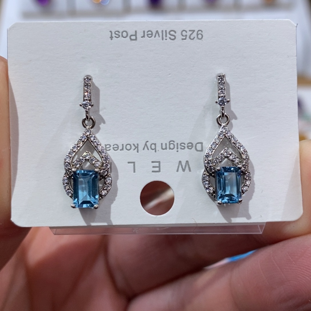 托帕石耳饰银S925镶嵌耳钉