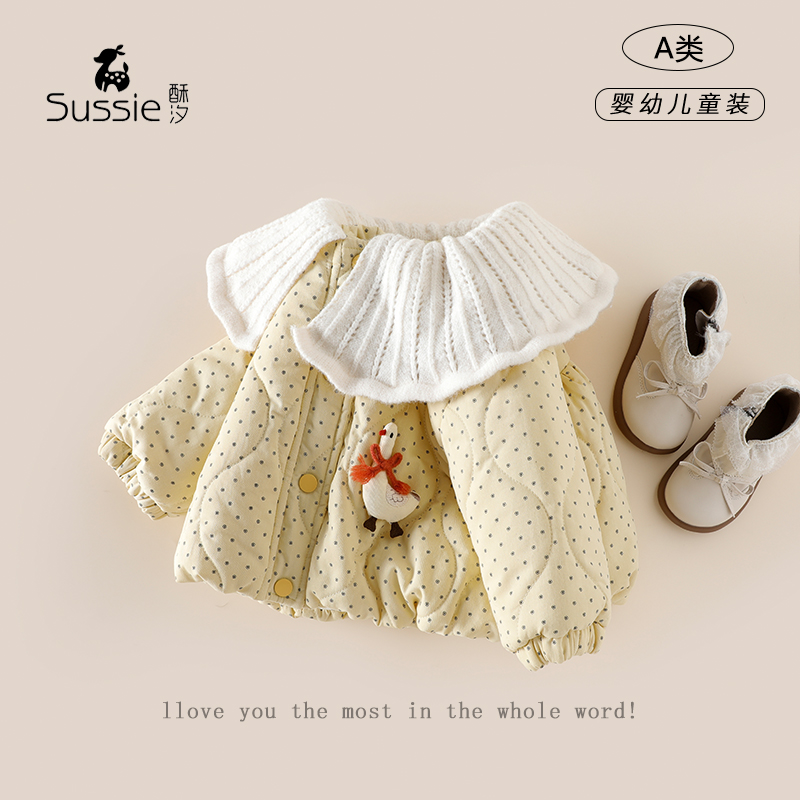 儿童夹棉衣服加绒加厚女童棉衣2025冬季宝宝洋气圆点女童棉服外套