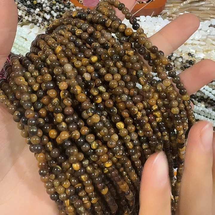 玛瑙/玉髓合金珠宝半成品2条4mm虎睛圆珠