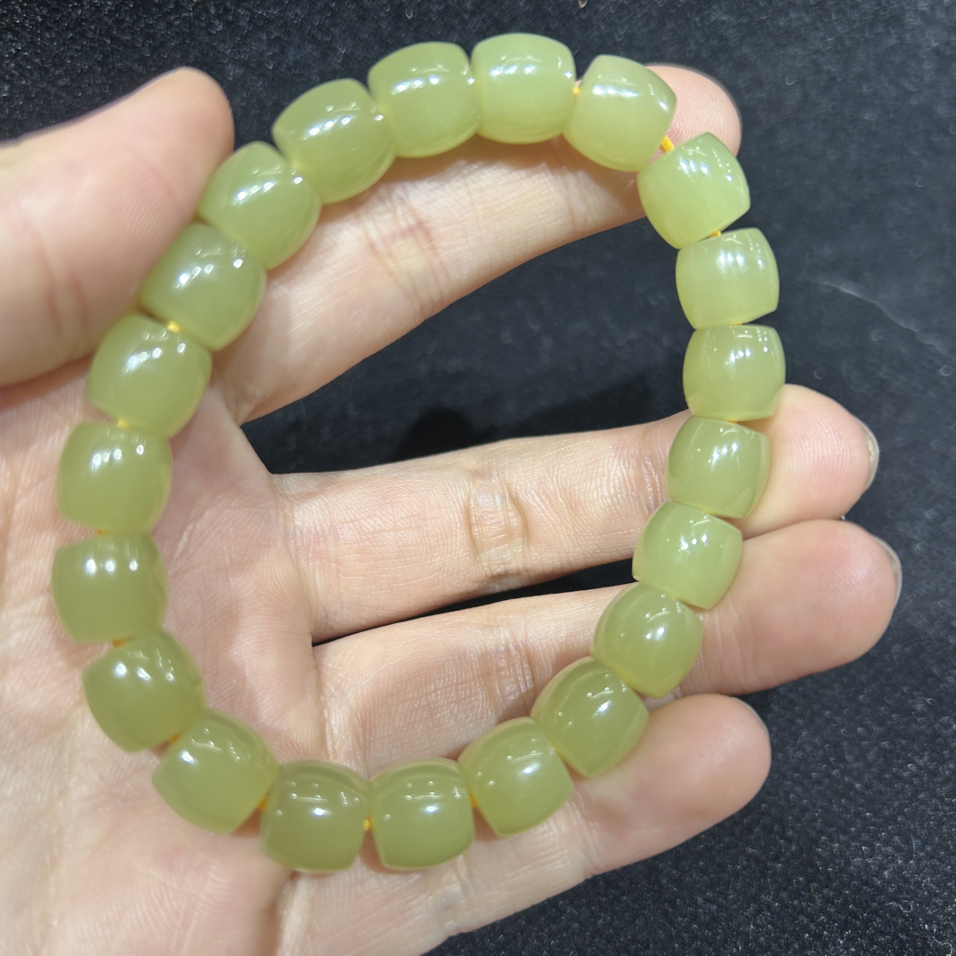 ht和田玉若羌黄口老形手串