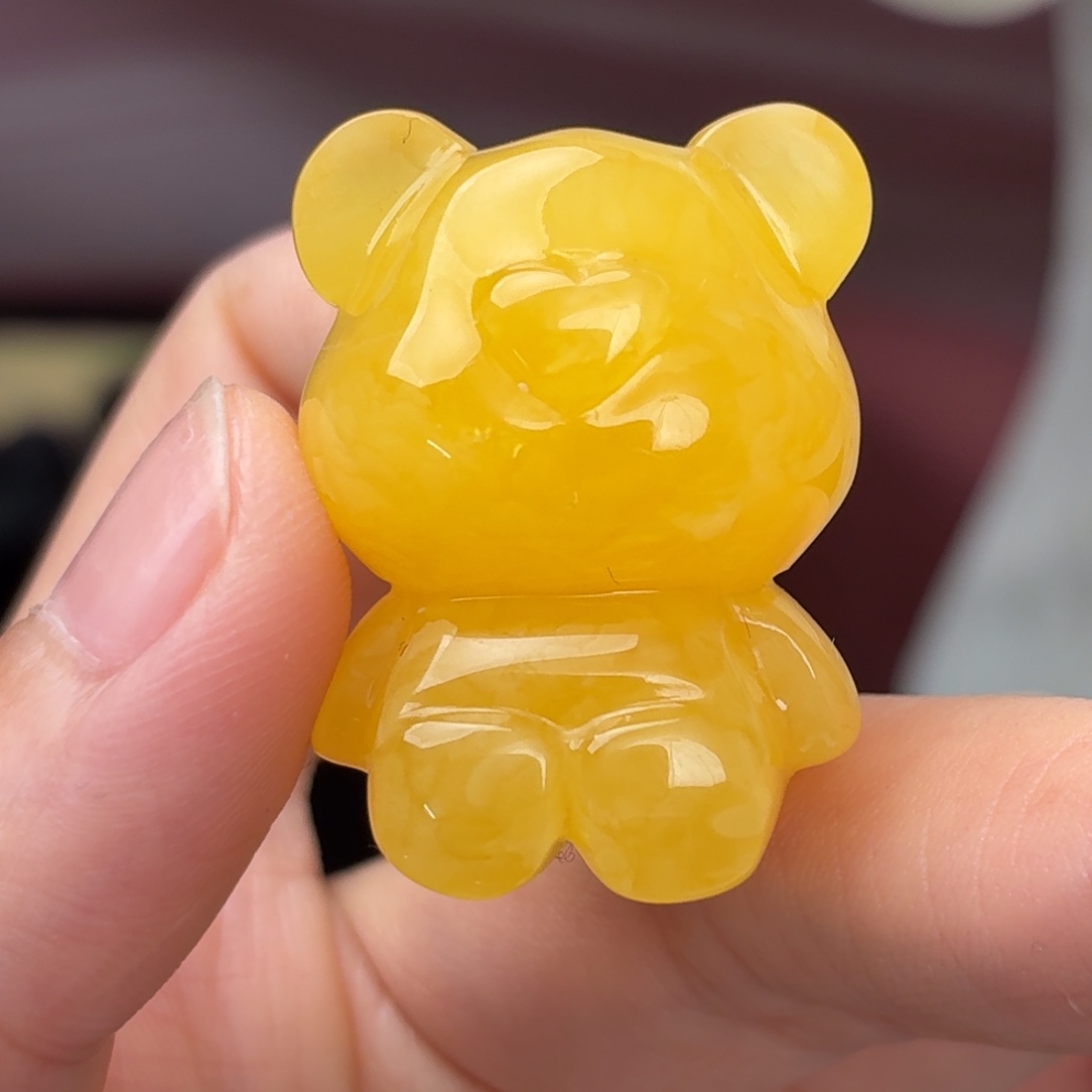 蜜蜡未镶嵌吊坠(不含链)橘黄满蜡小熊
