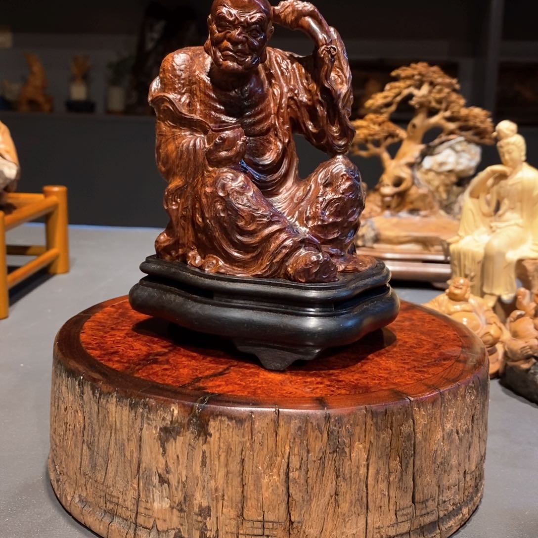 檀香紫檀（小叶紫檀）暗*罗汉香炉壶承底座