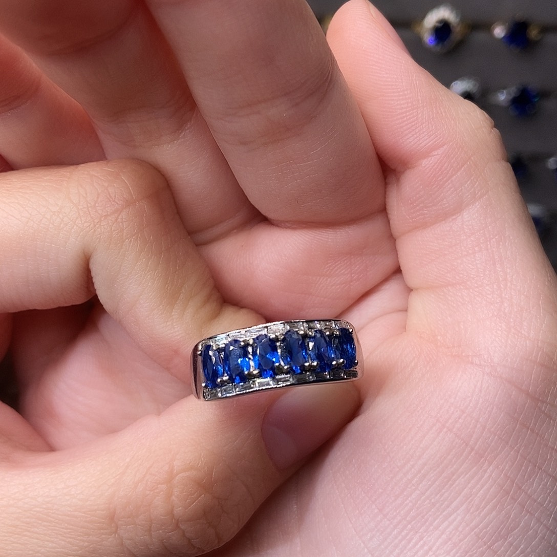 蓝宝石戒指银S925镶嵌