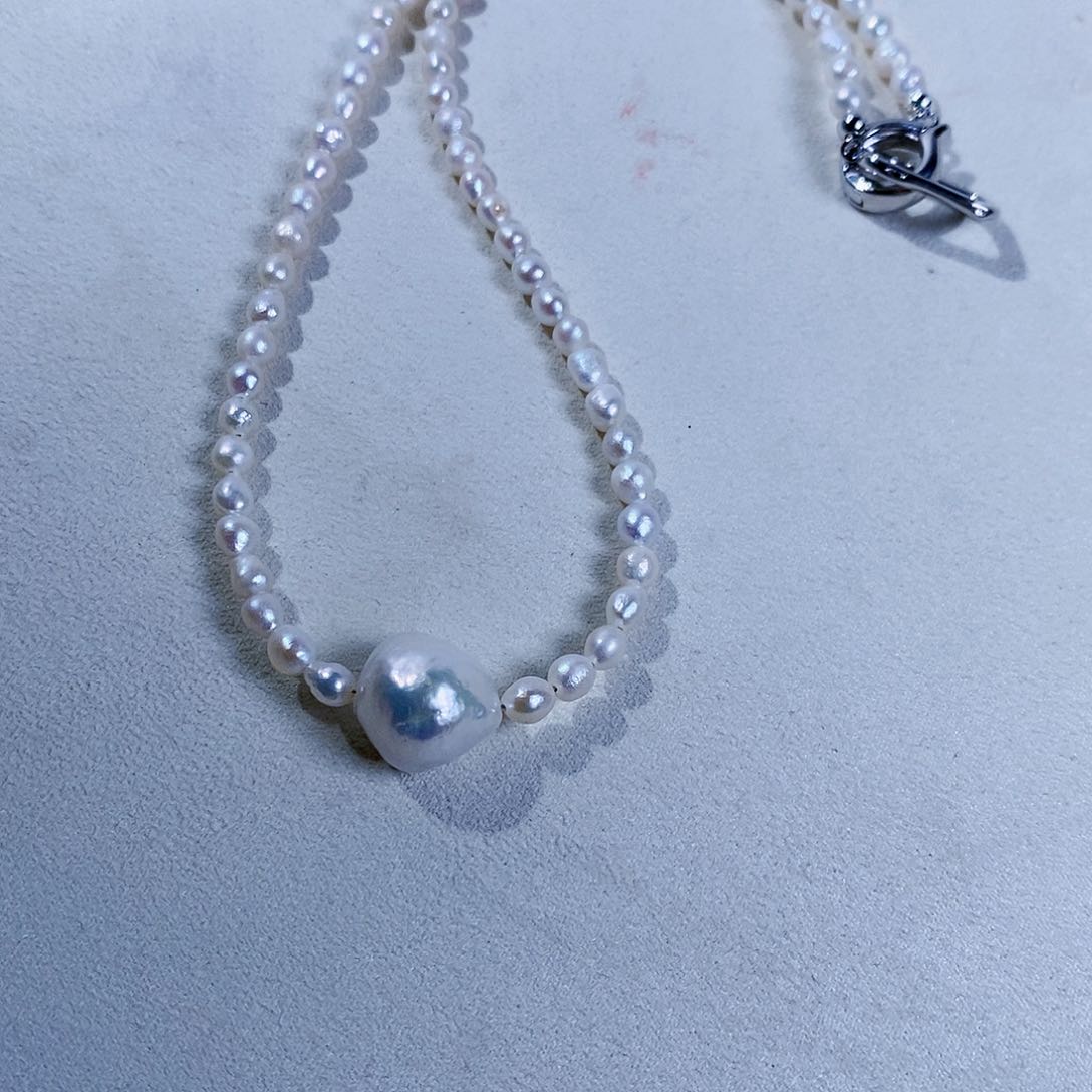 淡水珍珠银S925镶嵌颈饰