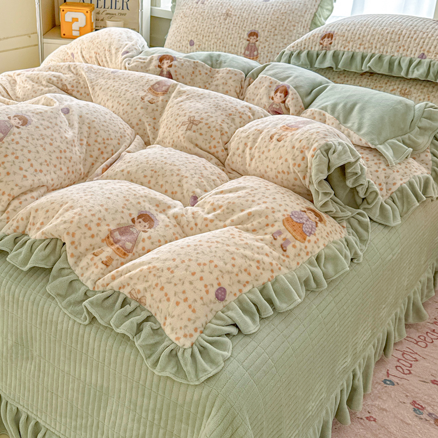 法式碎花牛奶绒被套单件冬天加厚法兰珊瑚绒被罩学生150x200x230m