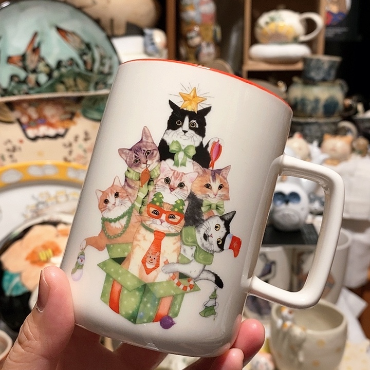 搪瓷圣诞猫咪马克杯