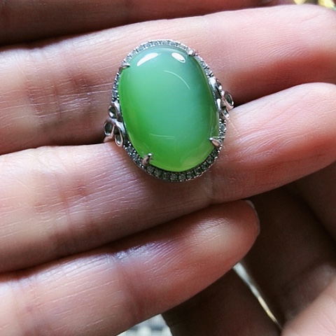 和田玉戒指银S925镶嵌