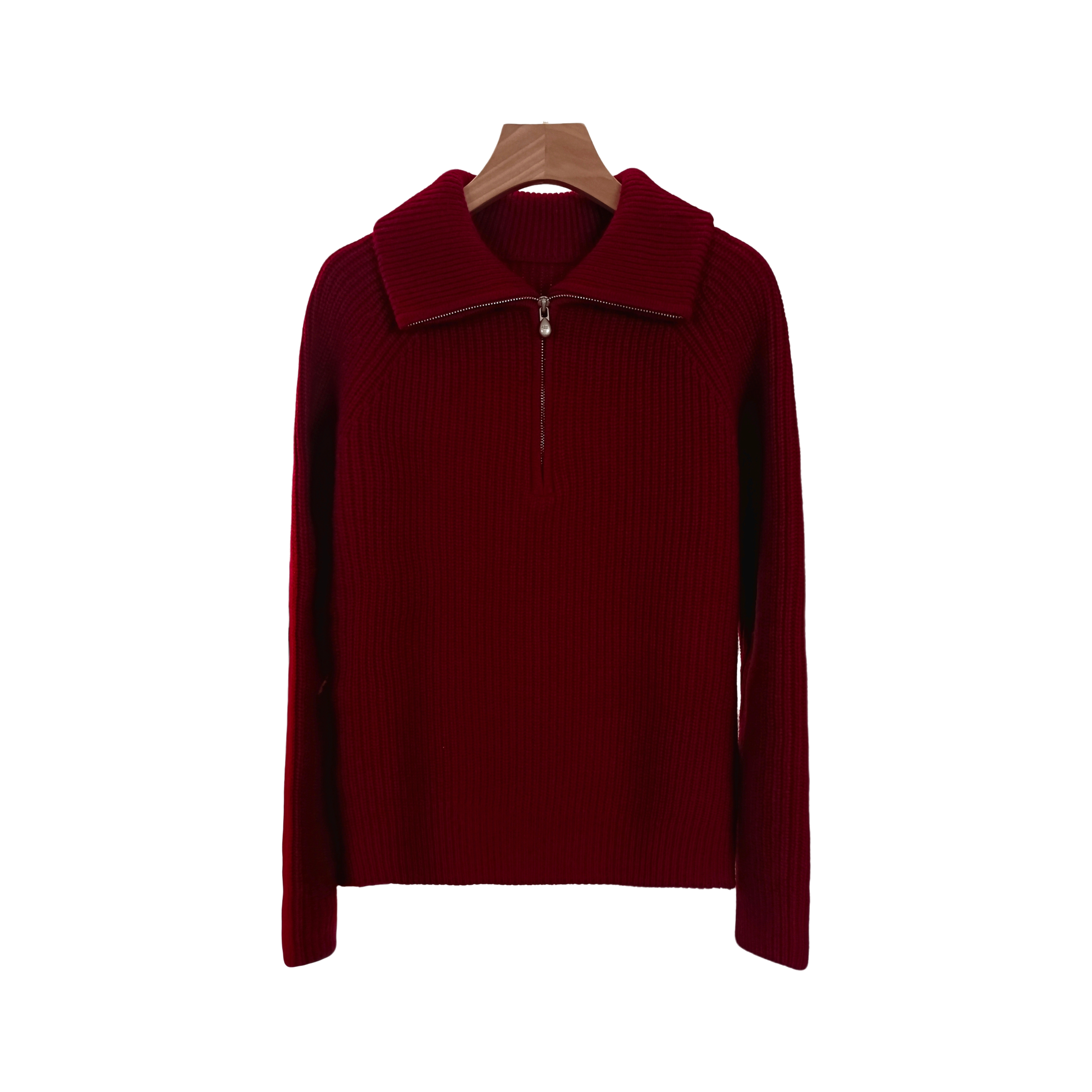 暖云--POLO领高克重100绵羊毛粗织保暖亲肤半拉链显瘦套头毛衣