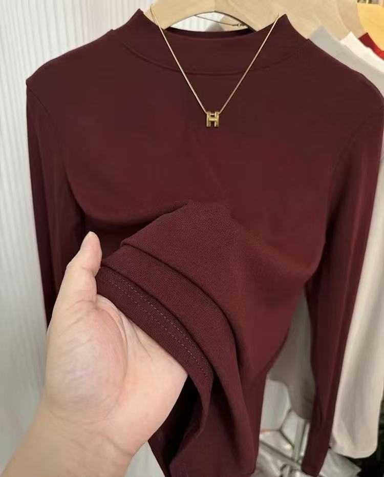 2025年秋冬新款纯色女士秋冬保暖内搭时尚百搭修身长袖上衣