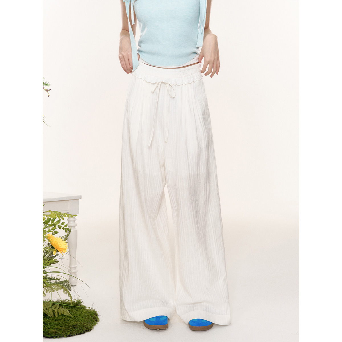 16DEWS 2025SS 蕾丝拼接 百搭舒适直筒阔腿裤