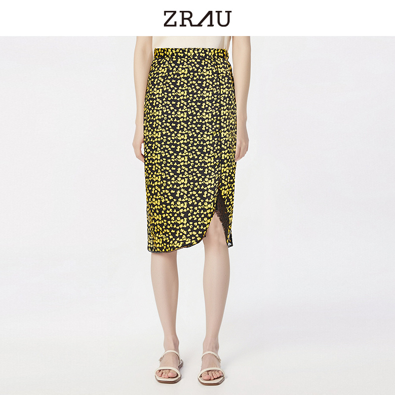【老板娘夏天】ZRAU经典时尚开衩蕾丝拼接H型花苞半身裙91180121356