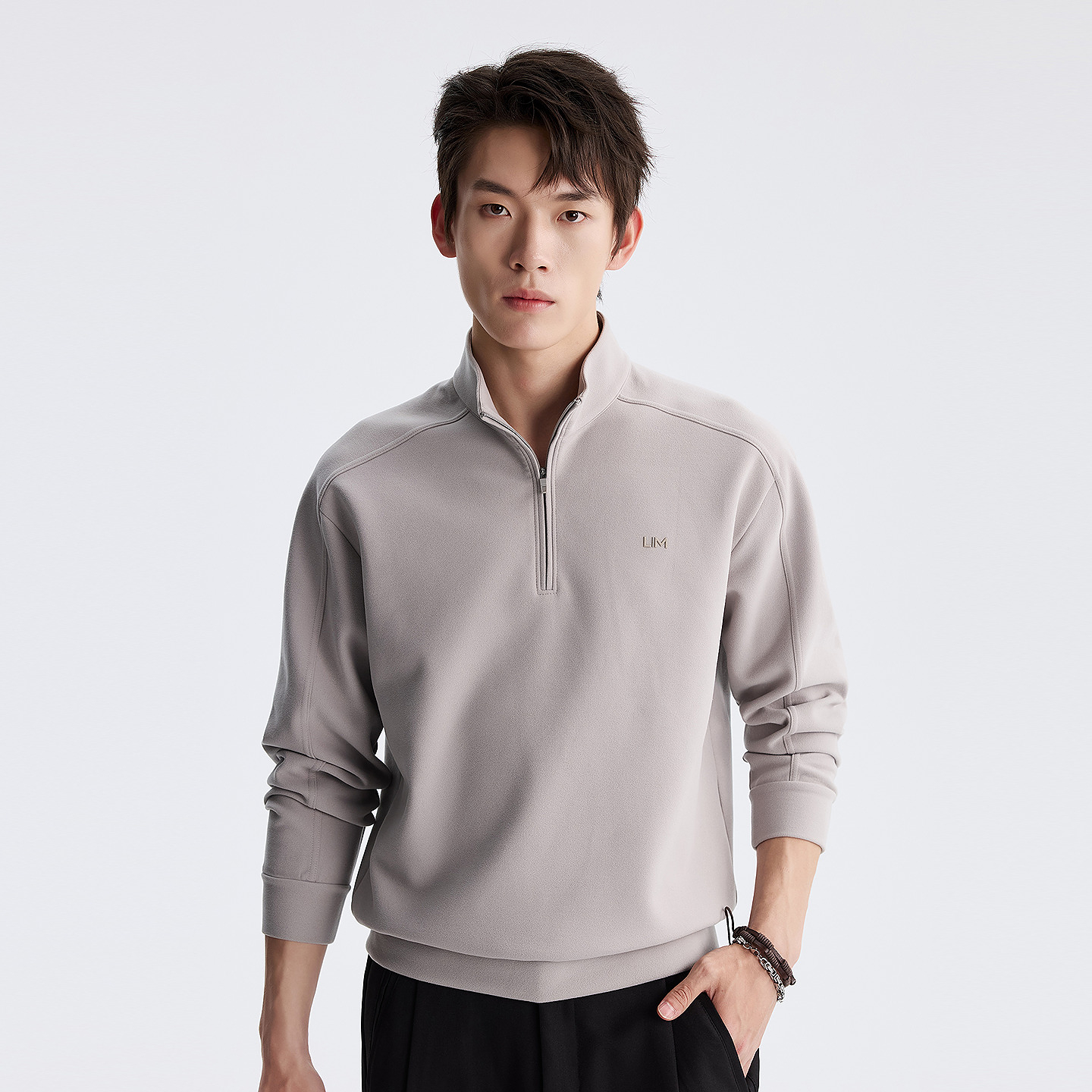 利郎LIM【亲肤绒·超柔】冬季保暖加绒男款立领套头休闲T恤