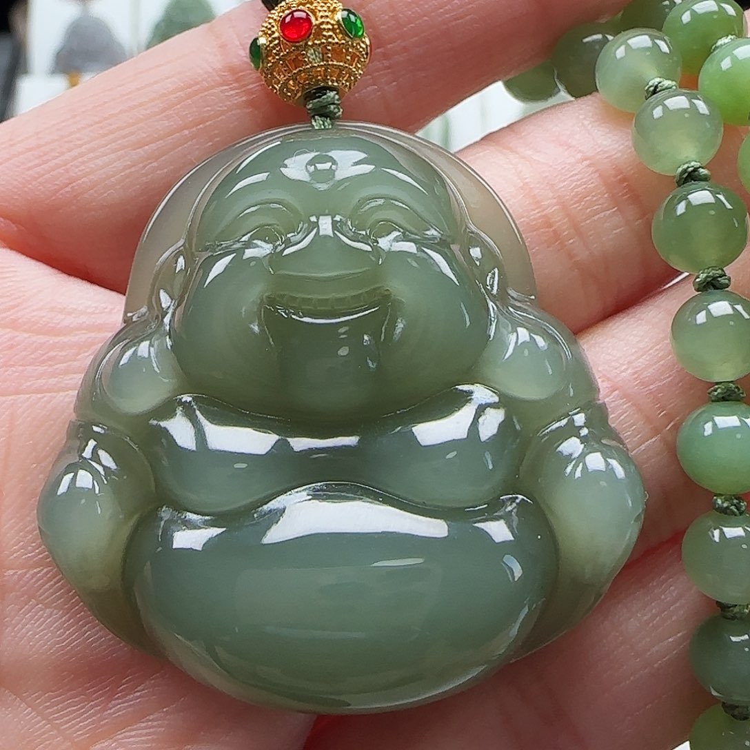 和田玉颈饰足金镶嵌哇*！