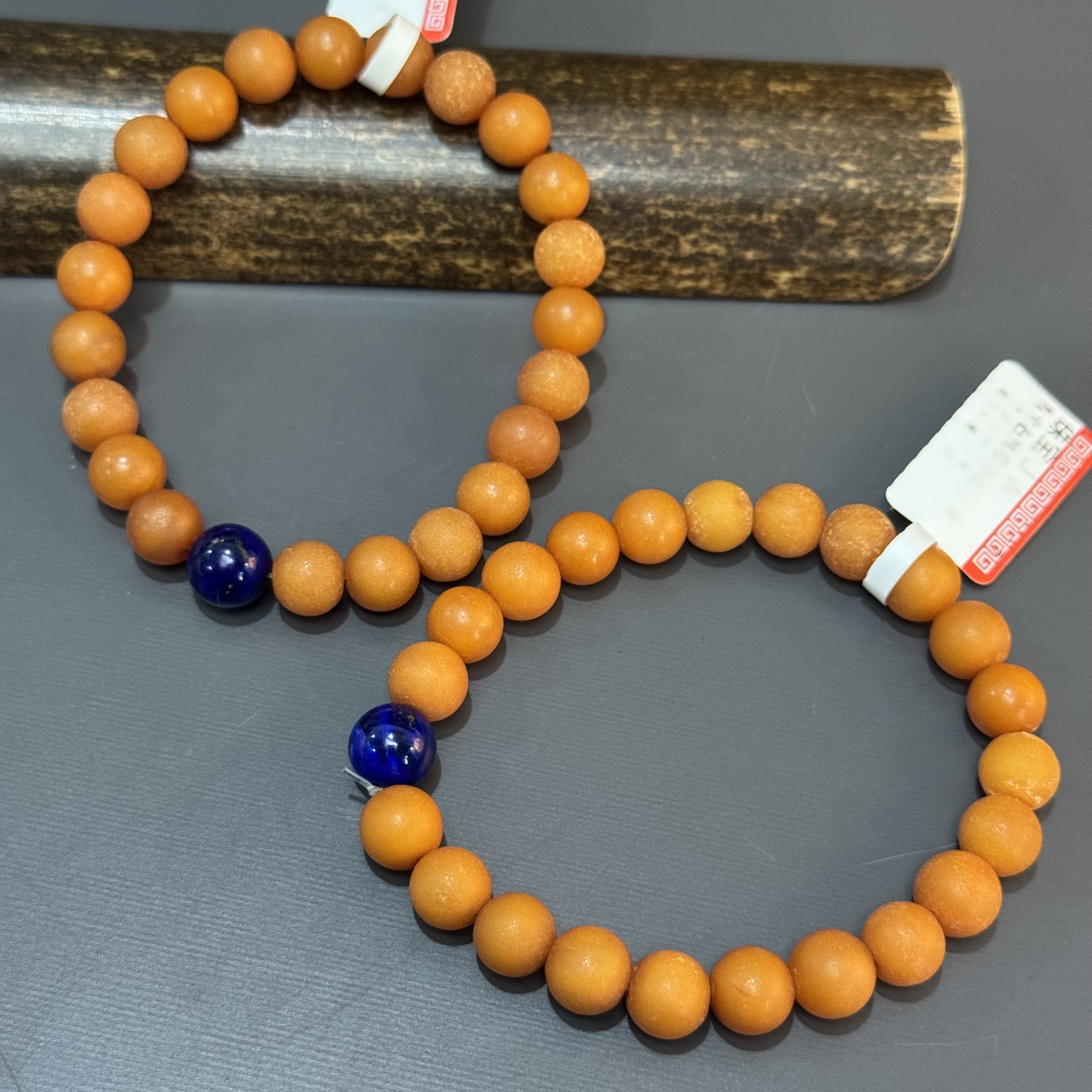 【乌达齐珠宝】8mm+青金石橘皮老蜡单圈手串@多样性发其中一件