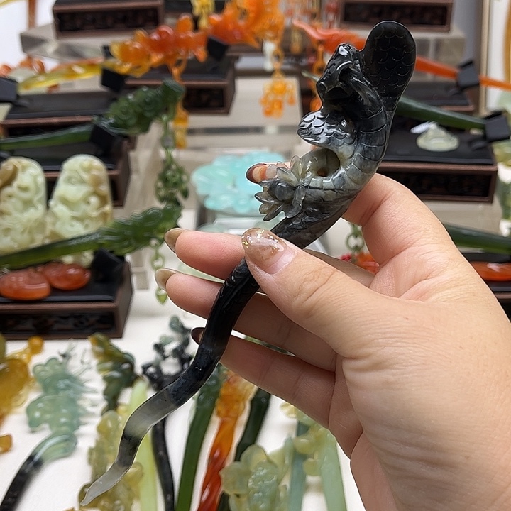 蛇纹石玉岫玉发簪未镶嵌