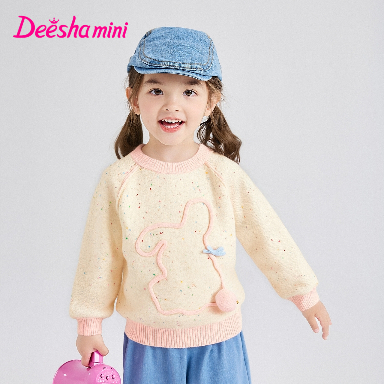 笛莎女童毛衣秋冬儿童衣服立体卡通图案时尚保暖毛衫-3N2555501