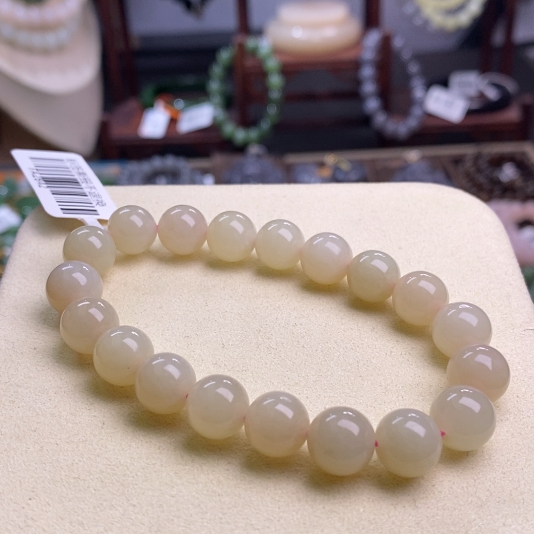 和田玉老矿料浓藕粉红粉手串10m未镶嵌