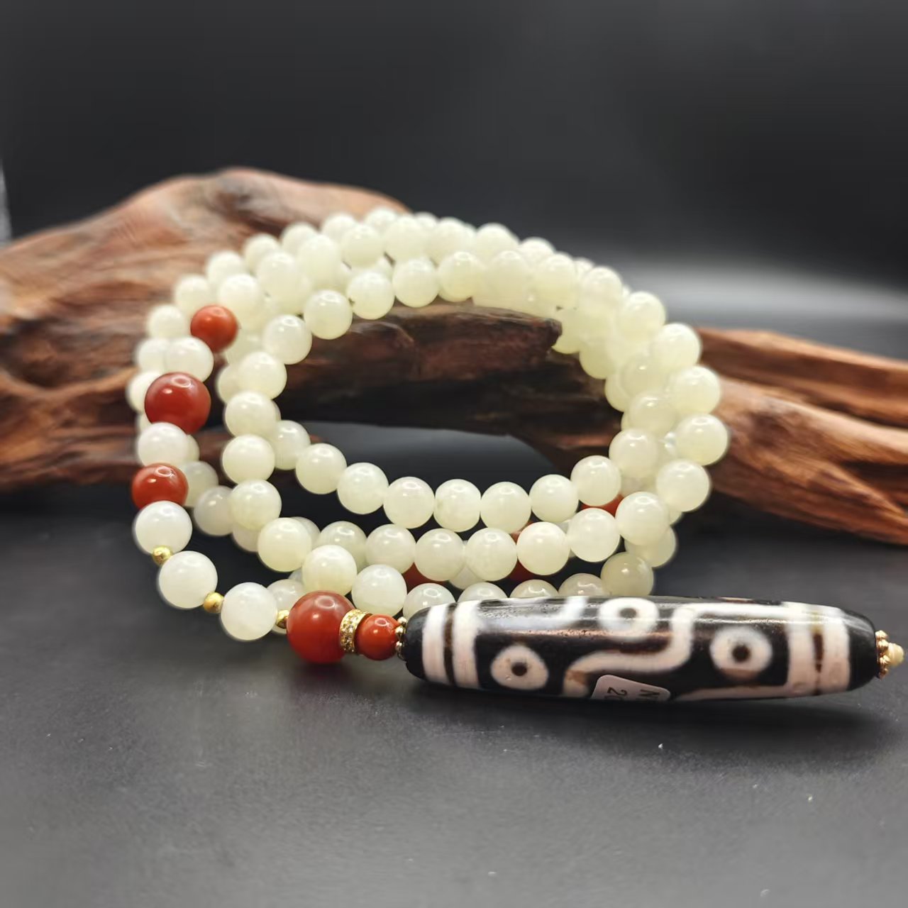 Z和田玉冰羊脂圆珠项链（卡8）0333